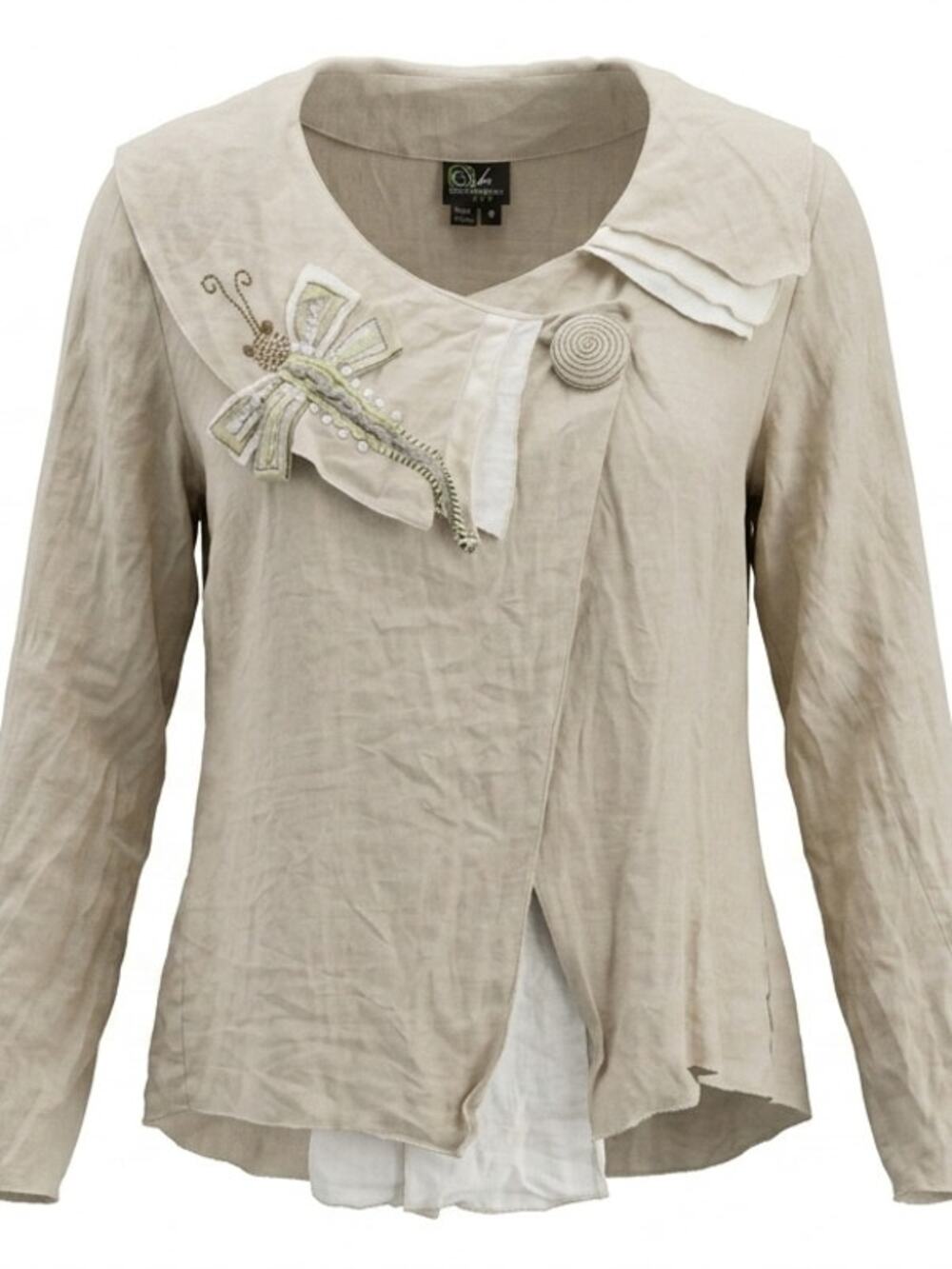 CoVelo 100% Linen Silk Beige Asymmetrical Wrap Blouse Women Size 6